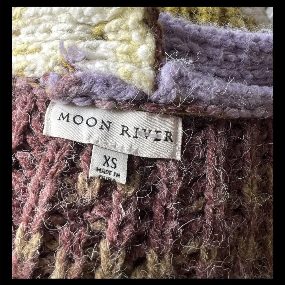 MOON RIVER Anthropologie Chunky Cardigan Sweater Boho Fuzzy Purple Green XS